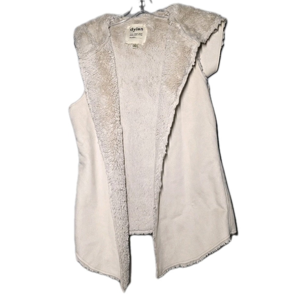 Dylan Los Angeles Hooded Vest Women's S Beige Cream Sherpa Faux Suede Sleeveless